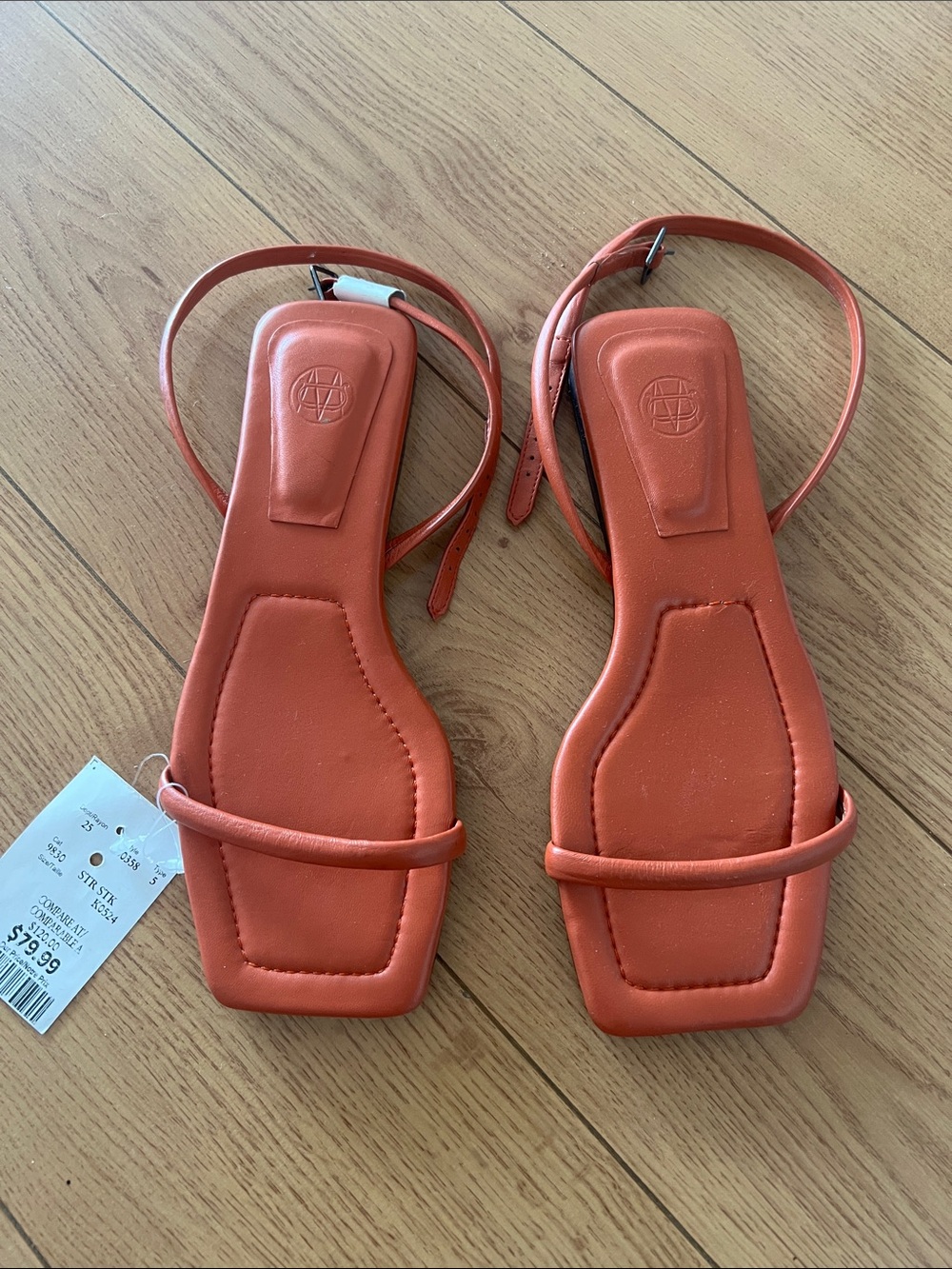 Massimo Dutti Coral-Orange Square Toe Strappy Sandals